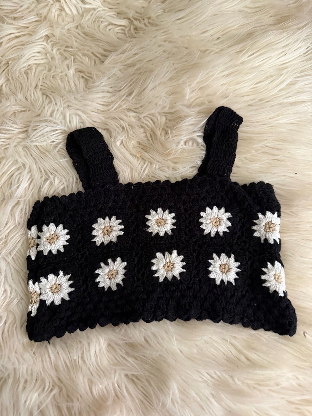 ZARA Girls Black Crochet Daisy Tank Top